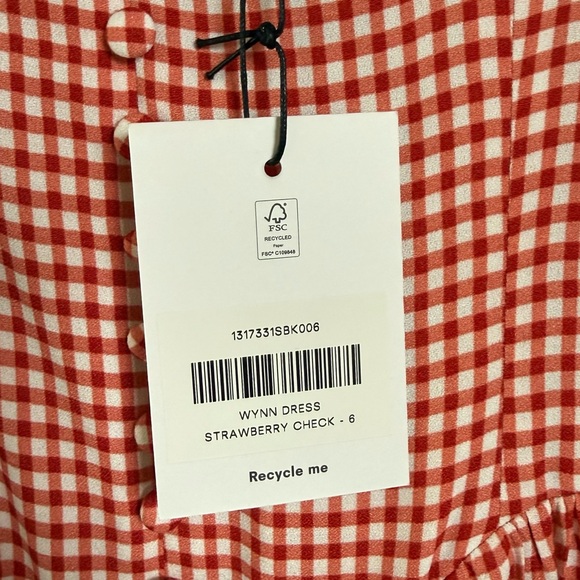 Reformation Wynn Dress size 6 Strawberry Check NWT - Picture 8 of 10